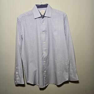 Men’s Construct Stretch Dress Shirt M Blue Micro Check Long Sleeve Button D